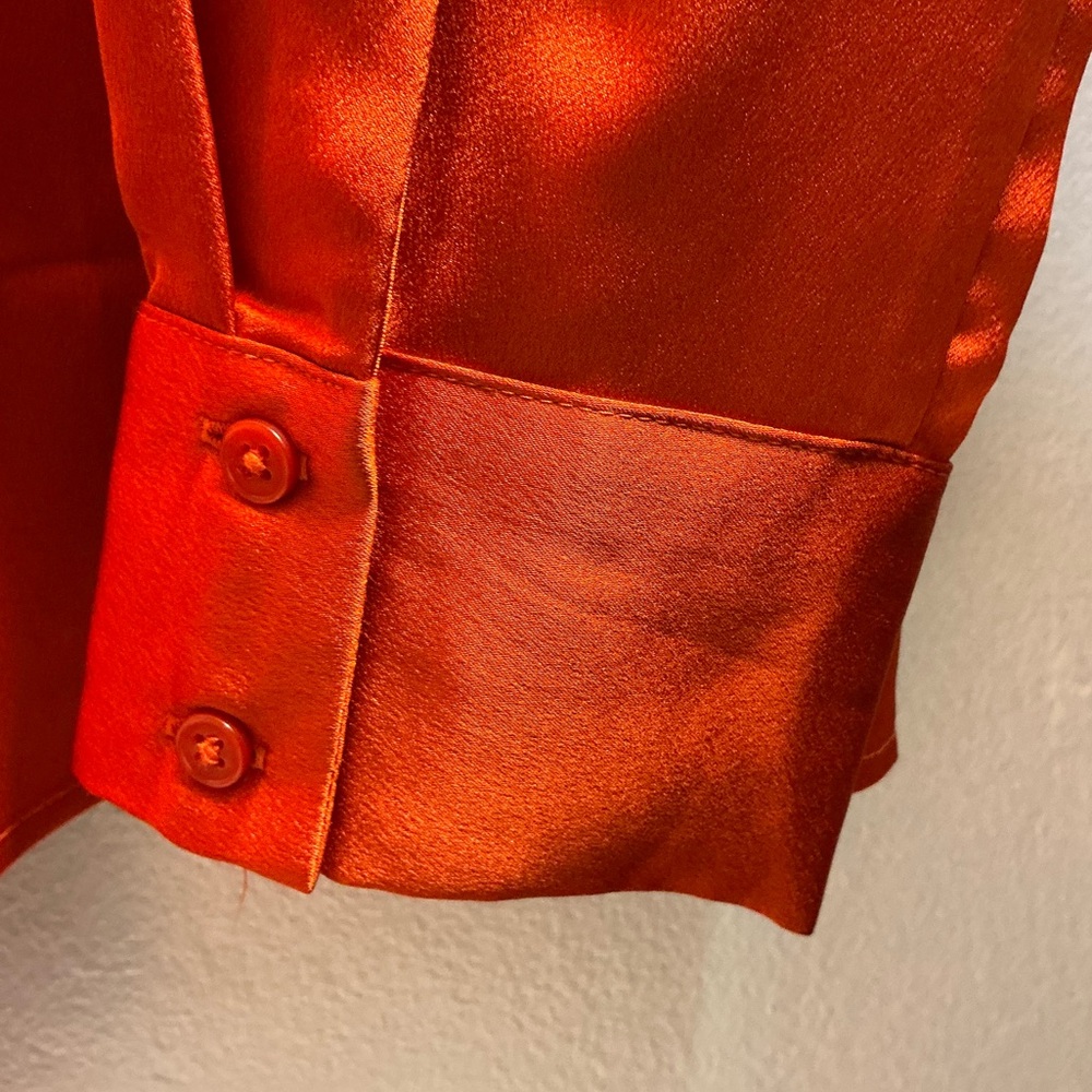 Ann Taylor Vibrant Orange Satin Blouse with Neck Tie - Picture 9 of 15